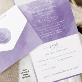 Elegante Lila Monogramm-Wasserfarbenhochzeit All In One Einladung