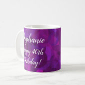 Elegante Lila Name Happy Birthday Office Kaffeetasse (Vorderseite Links)