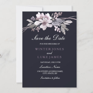 Elegante lila navyblaue florale Save-the-Date-Kart Save The Date