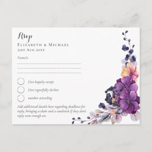 Elegante Lila Orange Hochzeit Postkarte