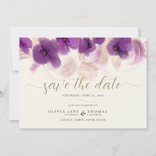 Elegante Lila Orchid Moderne Boho Stilvolle Hochze Save The Date (Vorderseite)