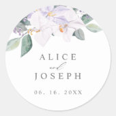 Elegante Lila Orchideen & Grüne Hochzeit Runder Aufkleber (Vorderseite)