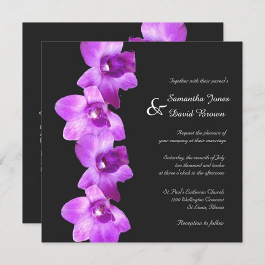 Elegante Lila Orchideen Hochzeitsreise Einladung (Vorne/Hinten)