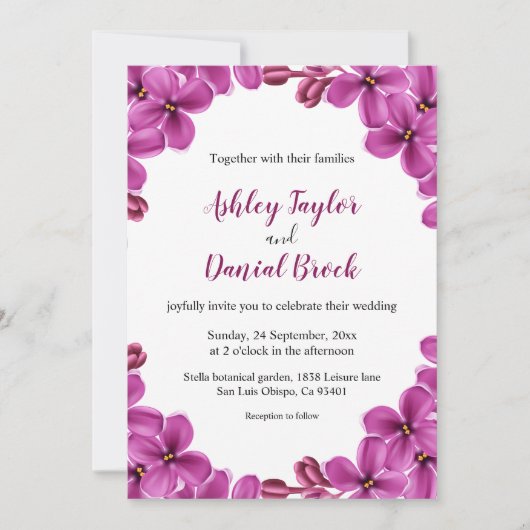 Elegante Lila Orchideen-Rose Sommerblumenhochzeit Einladung (Vorderseite)
