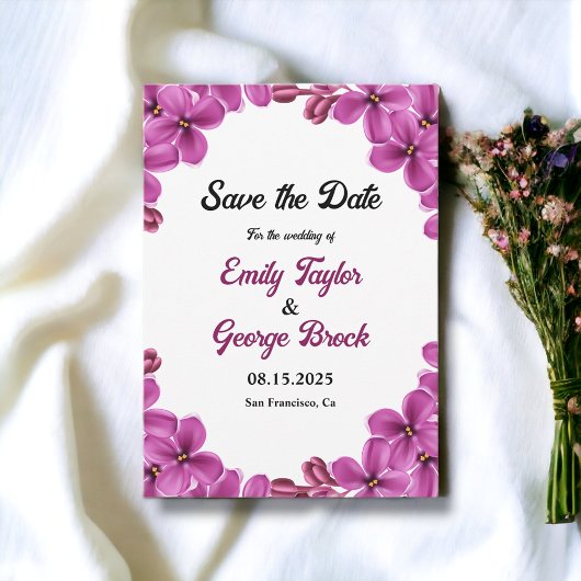 Elegante Lila Orchideen-Rose Sommerblumenhochzeit Save The Date