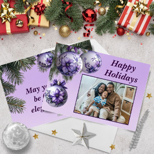 Elegante Lila Ornament Holiday Foto-Karte Feiertagskarte