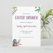 Elegante Lila Ostereier mit Blumengrün Einladung (Stehend Vorderseite)