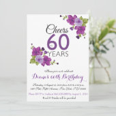 Elegante Lila Paint Blume 60. Geburtstag Einladung (Stehend Vorderseite)