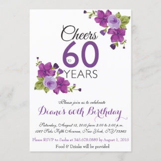 Elegante Lila Paint Blume 60. Geburtstag Einladung
