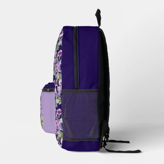 Elegante Lila Pansy Stiefmütterchen Bedruckter Rucksack (Rechts)