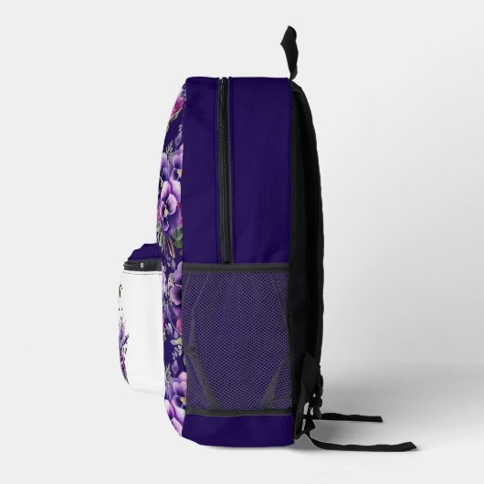 Elegante Lila Pansy Stiefmütterchen Bedruckter Rucksack (Rechts)