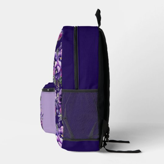 Elegante Lila Pansy Stiefmütterchen Bedruckter Rucksack (Rechts)