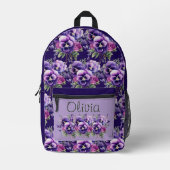 Elegante Lila Pansy Stiefmütterchen Bedruckter Rucksack (Vorderseite)