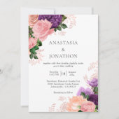 Elegante Lila Peach Wassercolor Blumenhochzeit Einladung (Vorderseite)