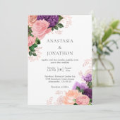 Elegante Lila Peach Wassercolor Blumenhochzeit Einladung (Stehend Vorderseite)