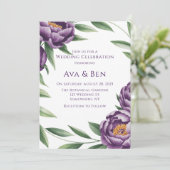 Elegante Lila Peonies Wasserfarbenhochzeit Einladung (Stehend Vorderseite)