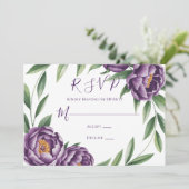 Elegante Lila Peonies Wedding RSVP Card Einladung (Stehend Vorderseite)