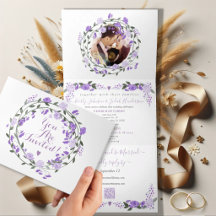 Elegante Lila Peony Floral Wedding Tri-Fold Invi