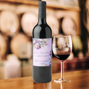 Elegante, lila Pfingstpöne Weinetikett