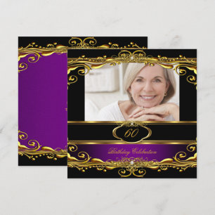 Elegante Lila-Pflaume-Schwarz-Gold 60. Geburtstags Einladung