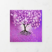 Elegante Lila Pink Heart Leaf Tree Wedding Dreifach Gefaltete Einladung (Cover)