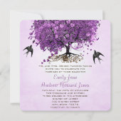 Elegante Lila Pink Heart Leaf Tree Wedding Einladung (Vorderseite)