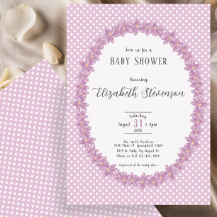 Elegante lila Punkte Blumen Baby Shower Einladung