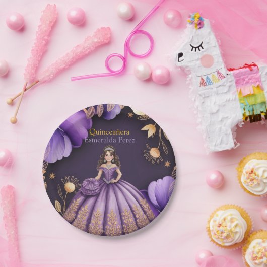 Elegante Lila Quinceañera Pappteller (Party)