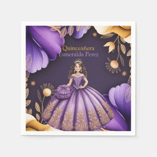 Elegante Lila Quinceañera Serviette (Vorderseite)