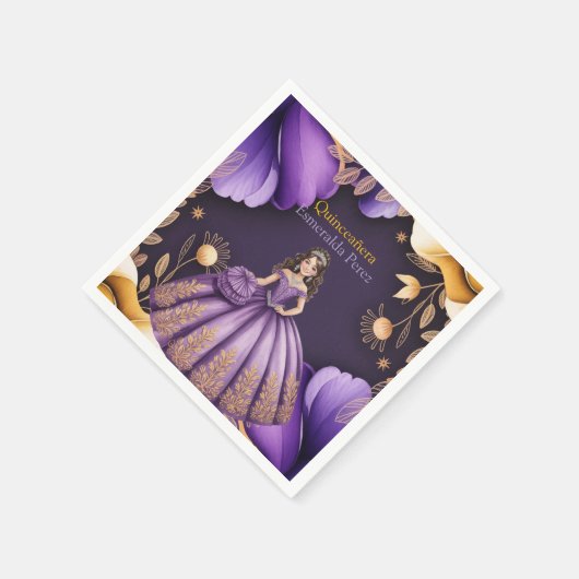 Elegante Lila Quinceañera Serviette (Ecke)