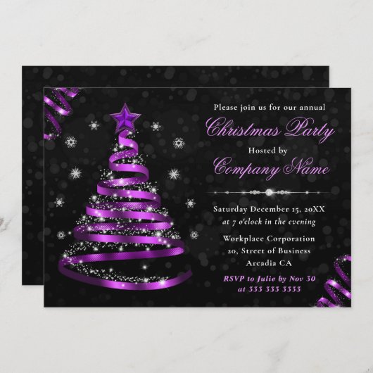 Elegante Lila Ribbon Tree Corporate Weihnachten Einladung (Vorne/Hinten)
