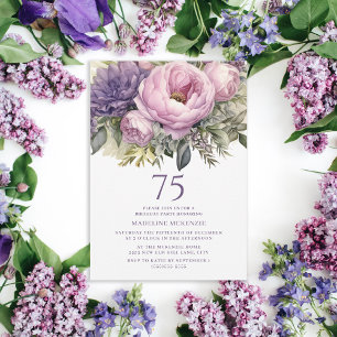 Elegante lila rosa Blumen 75. Geburtstag Einladung