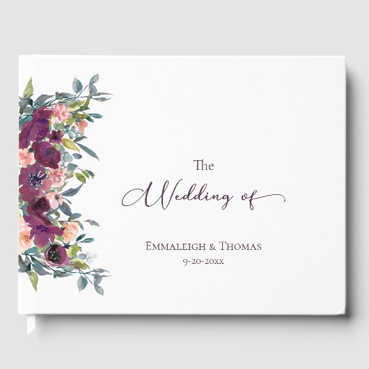 Elegante, Lila Rosa-Charme-Blumenhochzeit Gästebuch (Vorderseite)