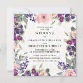 Elegante Lila Rosa-Flora-Hochzeit Einladung (Vorderseite)
