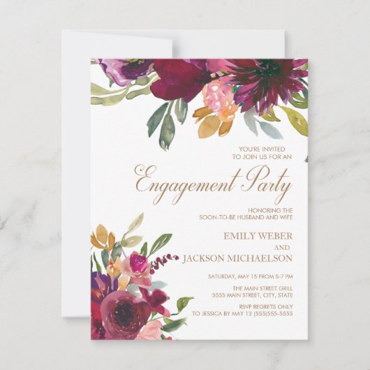 Elegante Lila Rosa Gold Floral Script-Verlobung Einladung (Vorderseite)