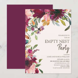 Elegante lila rosa goldene Blumen-Empty-Nest-Party Einladung