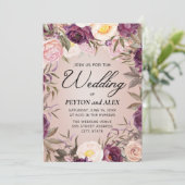 Elegante Lila Rosa-Peonies Hochzeit mit Blumen Einladung (Stehend Vorderseite)