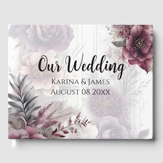 Elegante lila, rosa und maronfarbene Blüten Gästebuch (Vorderseite)