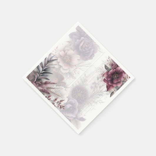 Elegante lila, rosa und maronfarbene Blüten Serviette (Ecke)