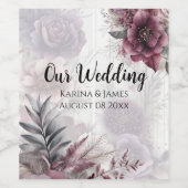 Elegante lila, rosa und maronfarbene Blüten Weinetikett (Einzelnes Label)