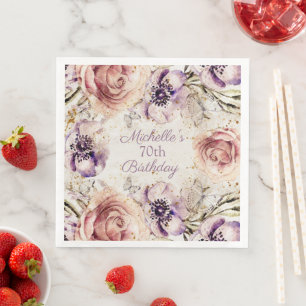 Elegante lila rosafarbene 70. Geburtstagsfeier Serviette