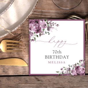 Elegante Lila Rose 70. Geburtstagsparty Serviette