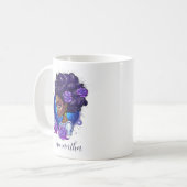 Elegante Lila Rose Afro Woman Kaffeetasse (Vorderseite Links)