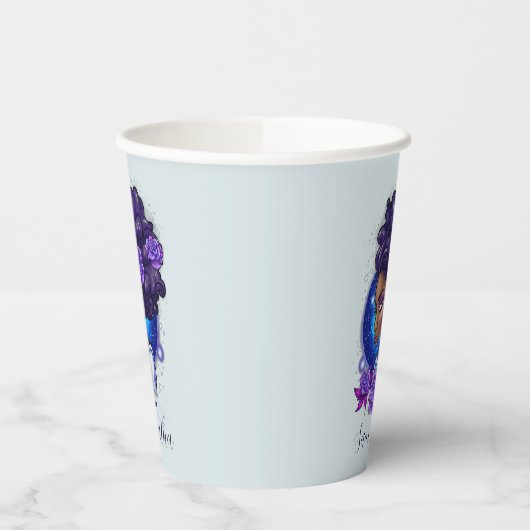 Elegante Lila Rose Afro Woman Pappbecher (Links)