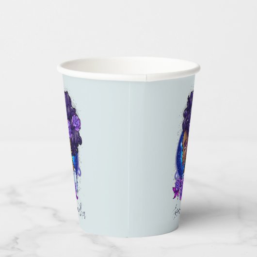 Elegante Lila Rose Afro Woman Pappbecher (Rechts)