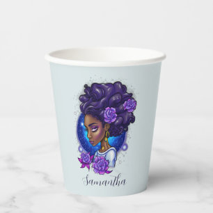 Elegante Lila Rose Afro Woman Pappbecher