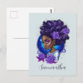 Elegante Lila Rose Afro Woman Postkarte (Vorne/Hinten)
