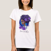 Elegante Lila Rose Afro Woman T-Shirt (Vorderseite)