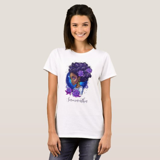 Elegante Lila Rose Afro Woman T-Shirt (Vorne ganz)