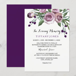 Elegante Lila Rose Beerdigung Gedenkstätte Einladung